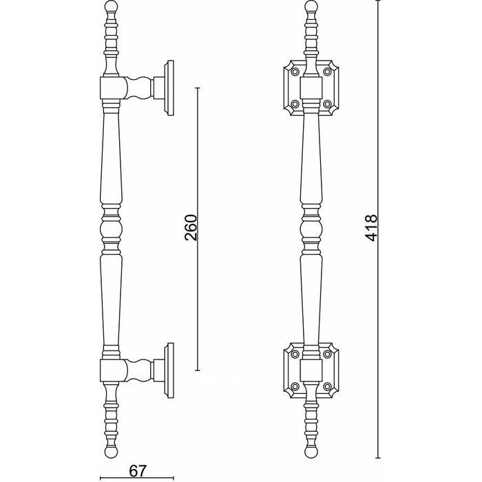 HDD Deurgreep "Rubens" T 260/418 Titanium - doorgaande bevestiging