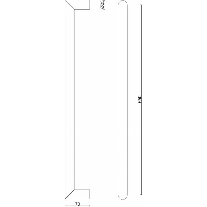 HDD Stainless steel door handles "Urg" U 25/650 pair for glass doors