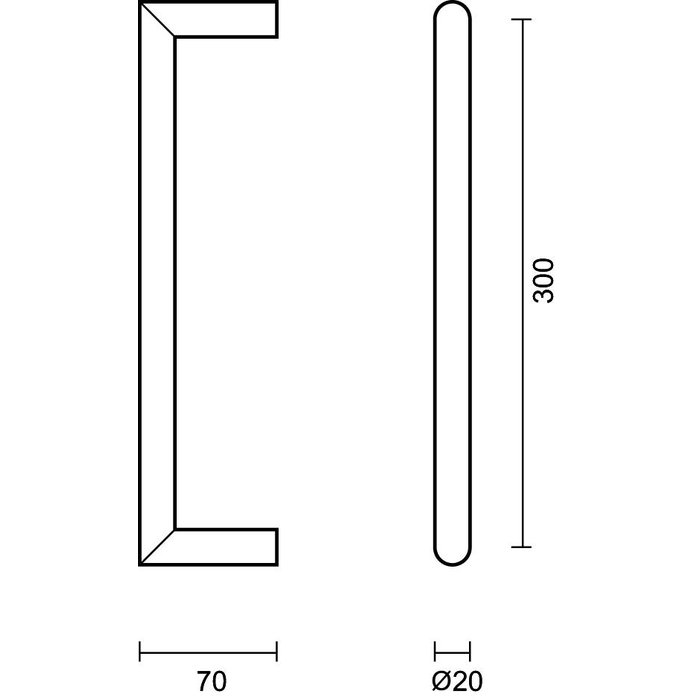 HDD Stainless steel door handle "Urg" U 20/300 - through mounting