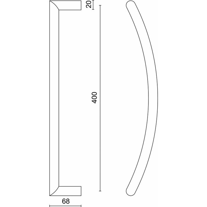 HDD RVS deurgreep "UGG" 20/400 - doorgaande bevestiging