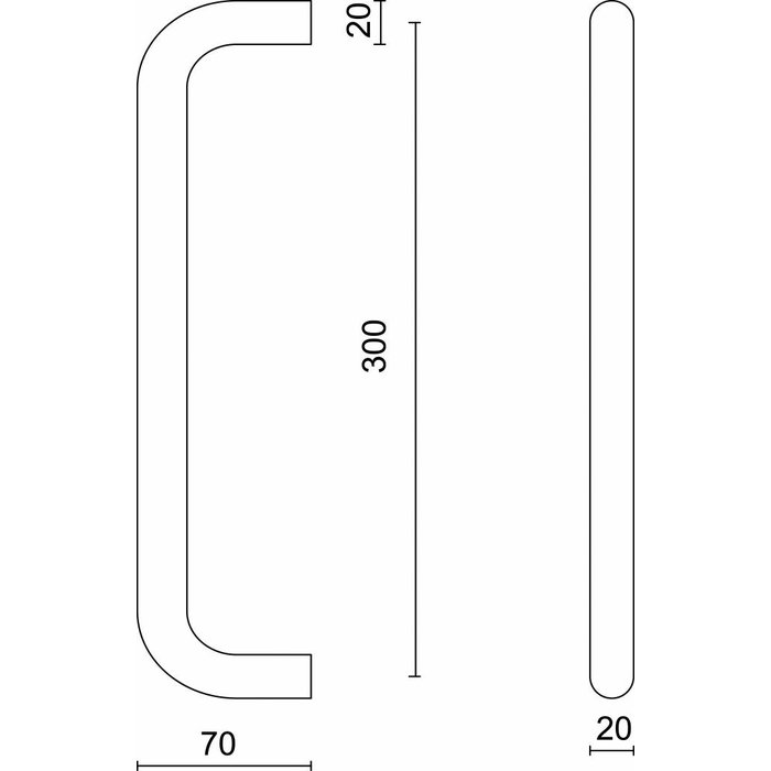 HDD Stainless steel door handles U 20/300 pair for glass doors