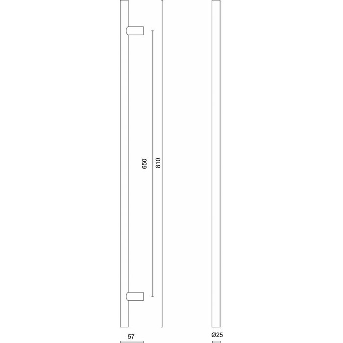 HDD Stainless steel door handle T 25/650/810 - through mounting