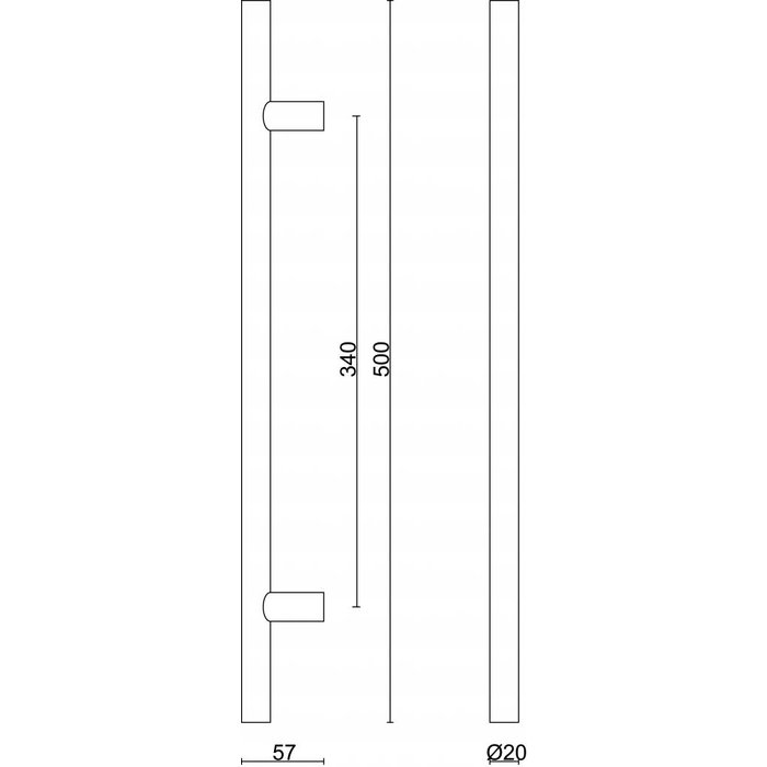 HDD Poignées de porte en acier inoxydable T 20/340/500 - paire pour épaisseur de porte > 3 cm