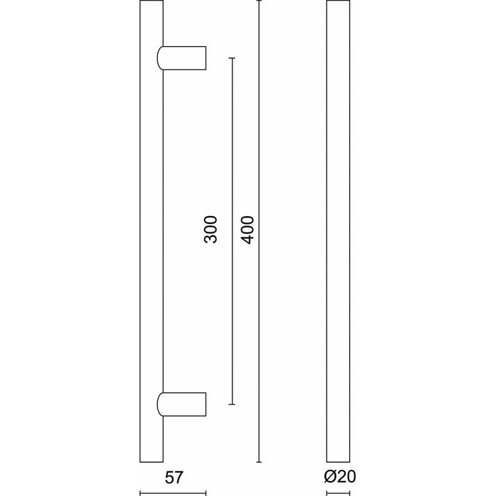 HDD RVS deurgreep T 20/300/400 - doorgaande bevestiging