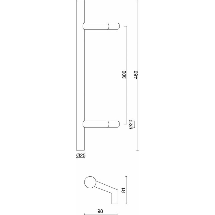 HDD Edelstahl-Türgriffe "STCOT" 25/300/460 Paar für Türstärken > 30 mm