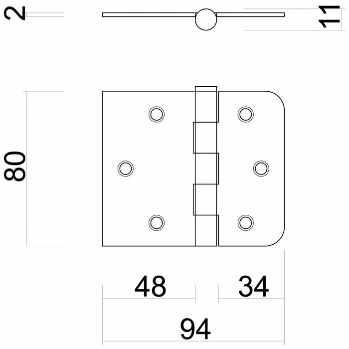 HDD Ball joint straight and rounded corner stainless steel 80x94x2mm
