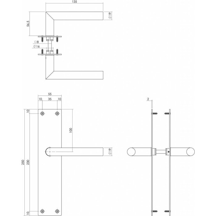 Intersteel Door handle pair 'Jura' on renovation plate 2mm matt black