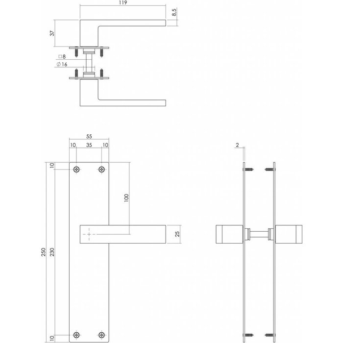 Intersteel Türgriffpaar Amsterdam auf Renovierungsschild 2mm mattschwarz