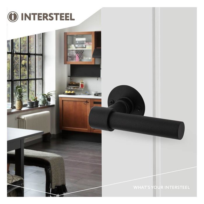 Intersteel Black door handles L/L-model + round flat rosette Ø50x2mm stainless steel/black