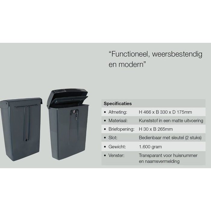 Intersteel Intersteel mailbox with lock (2 keys) Silver stainless steel look plastic RAL9006