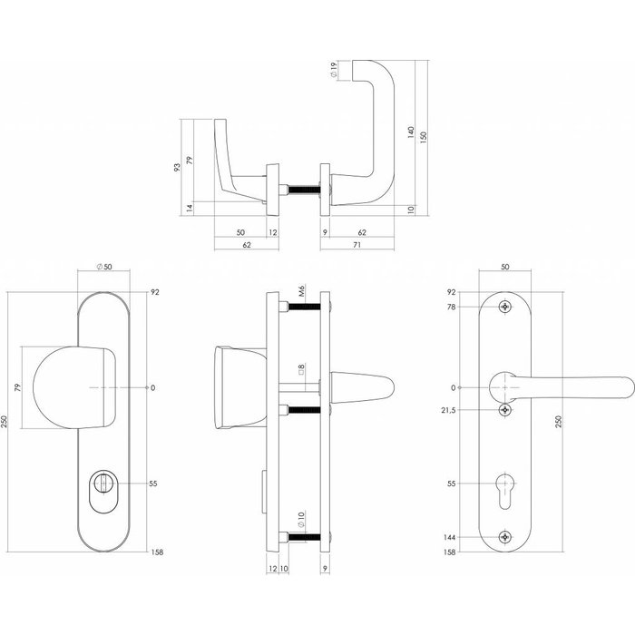 Intersteel Intersteel Sicherheitsbeschlag SKG3 Griff-/Kurbelprofilzylinder mit Kernziehschutz