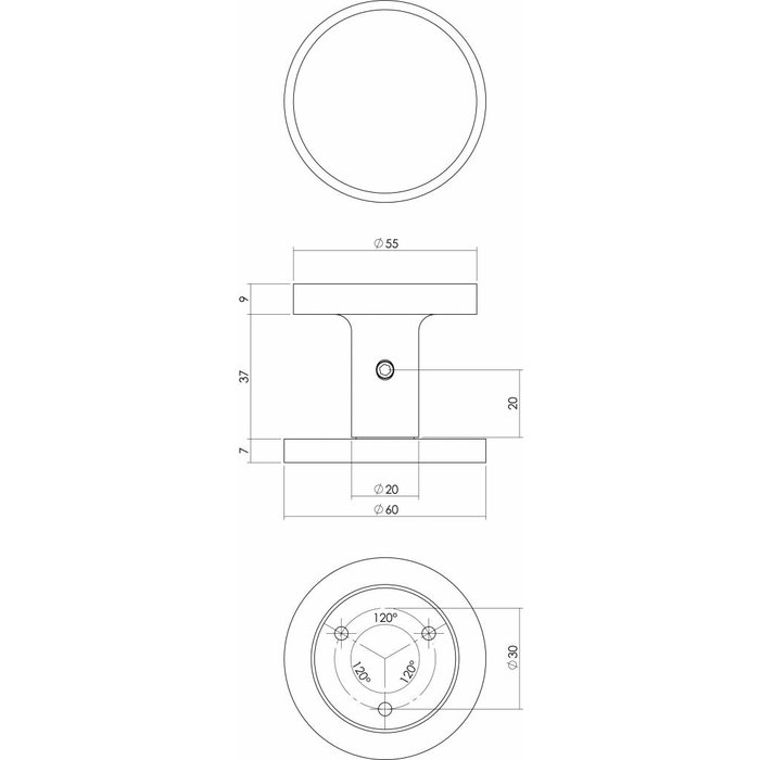 Intersteel Intersteel Front door knob Round Ø55 mm one-sided mounting aluminum
