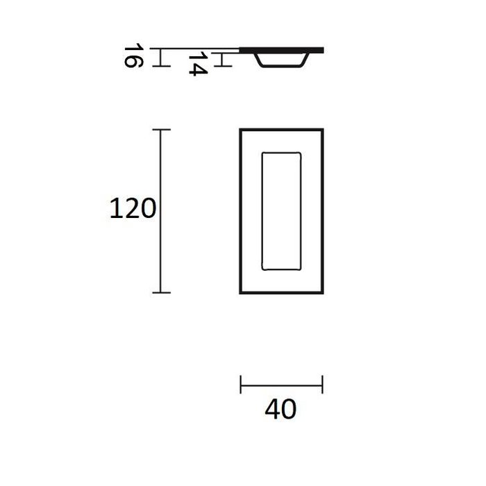 In-Door Bol à porte coulissante en acier inoxydable rectangulaire 120x40mm