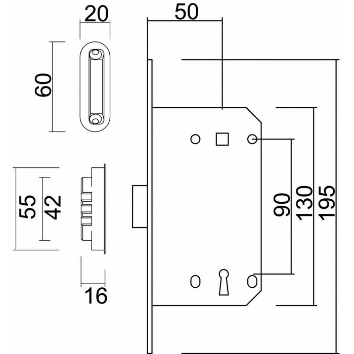 AGB Schwarzes Magnetschloss AGB - Frontplatte 195x22mm - Schlüsselschaftgröße 90mm