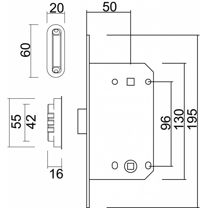 AGB Schwarzes Magnetschloss AGB - Frontplatte 195x22mm - WC 96mm