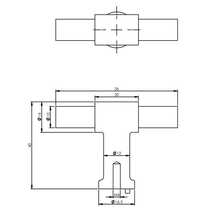 Intersteel Möbelknopf T-Form 20mm Edelstahl massiv gebürstet
