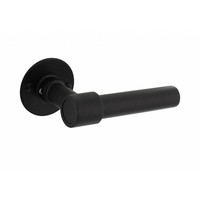 Zwarte deurkrukken L/L-model + ronde platte rozet Ø50x2mm rvs/zwart