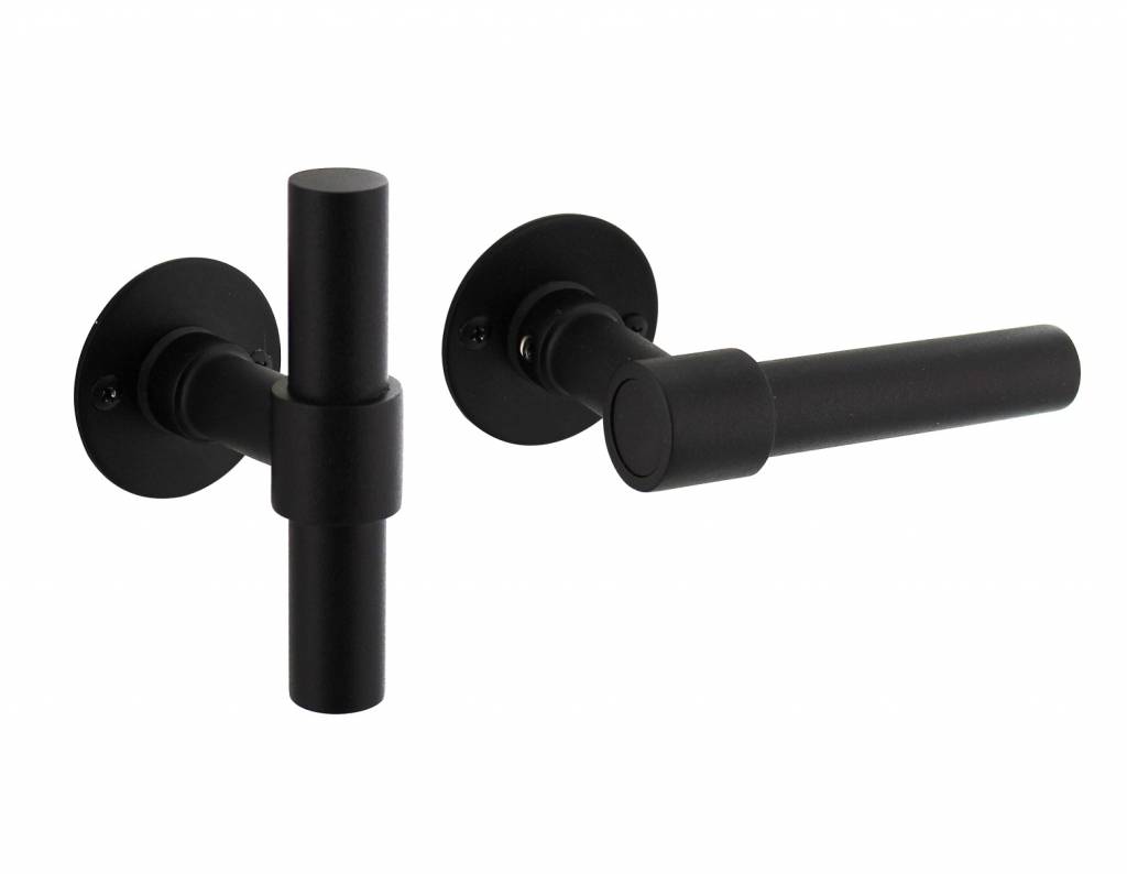 Uitlijnen Duidelijk maken Uitleg Zwarte deurkrukken l/t-model recht + ronde platte rozet 50x2mm rvs/zwart |  Deurklinkenshop