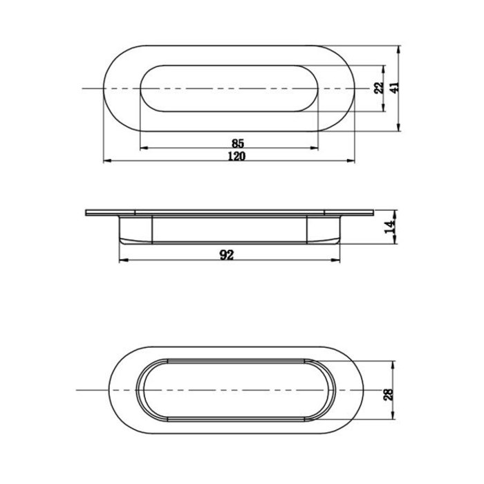In-Door Ovale Schiebetürschale 120x40mm mit mattschwarzem Strukturlack