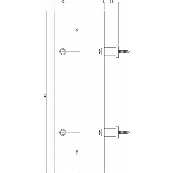 Intersteel Deurgreep plat 400 mm x 40 mm roest antiek   tbv schuifdeur