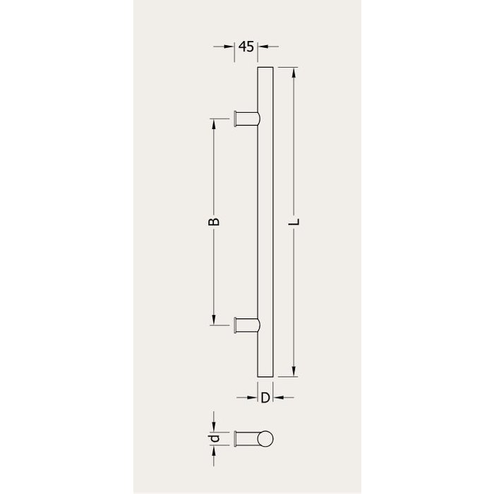 Stainless steel + wooden door handle for sauna or spa 25/150/250 mm