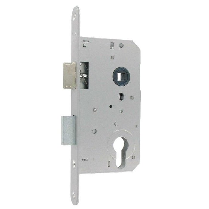 Assa Abloy Day and night cylinder lock with strike plate - spindle size 72mm - backset 50mm - stainless steel look with rounded faceplate 205x22mm