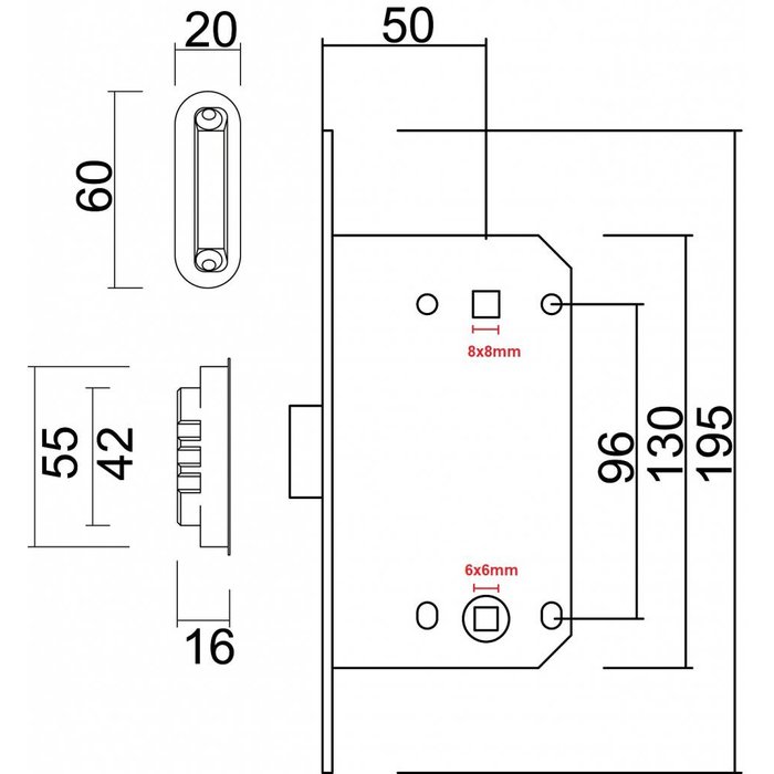 AGB Magnetic lock AGB 22mm stainless steel look WC 96mm - 195x22mm
