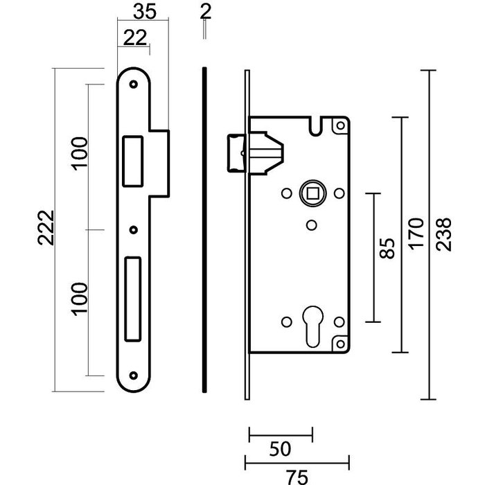AGB Serrure cylindre nickel 85mm 22x238mm -mandrin 50mm