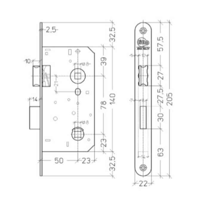 Assa Abloy Litto WC-Schloss – Spindeldurchmesser 78 mm – Dornmaß 50 mm – Edelstahloptik mit reversibler Falle