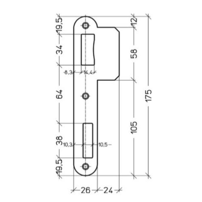 Assa Abloy Rounded closing plate for Litto installation locks series 90 - 175x50mm