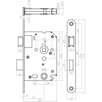 Zwart WC slot met asmaat 63/8mm, afgeronde voorplaat 20x175mm, doorn 50mm incl. sluitplaat