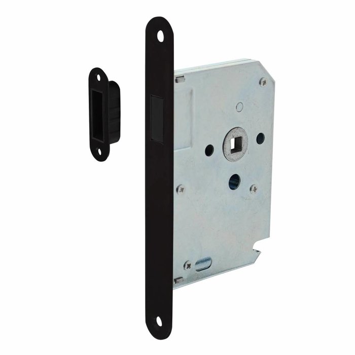 Intersteel Woningbouw magneet loopslot, voorplaat afgerond zwart, 20x175, doorn 50mm incl. sluitplaat/kom