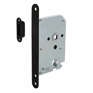 Intersteel Black magnetic cylinder day and night lock 55mm, front plate rounded black, 20x175, mandrel 50mm incl. striker plate/bowl