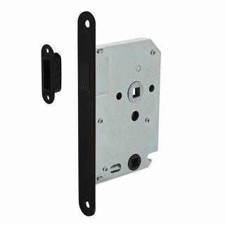 Intersteel Black magnet bathroom/toilet lock 63/8mm, front plate rounded black, 20x175, mandrel 50mm incl. striker plate/bowl