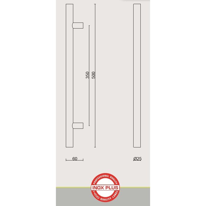HDD Edelstahltürgriffe T 30/350/500 Edelstahl plus Paar für Glas