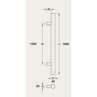 Zwarte deurgreep T 30/1500/1800 paar voor glas