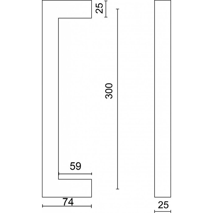 HDD Edelstahl-Türgriff „Cubica“ U 25/300 – durchgehende Montage