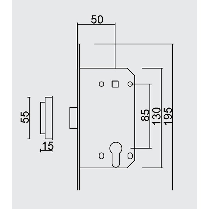 AGB Serrure magnétique AGB or - plaque frontale 195x18mm - trou cylindre 85mm