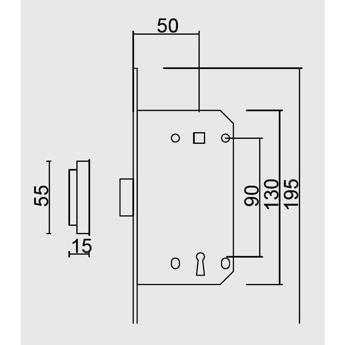 AGB Serrure magnétique AGB or - plaque frontale 195x18mm - axe trou de serrure 90mm