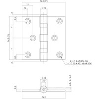 Zwarte kogelscharnier recht 3" 76x76x2,5mm RVS + 6 schroeven