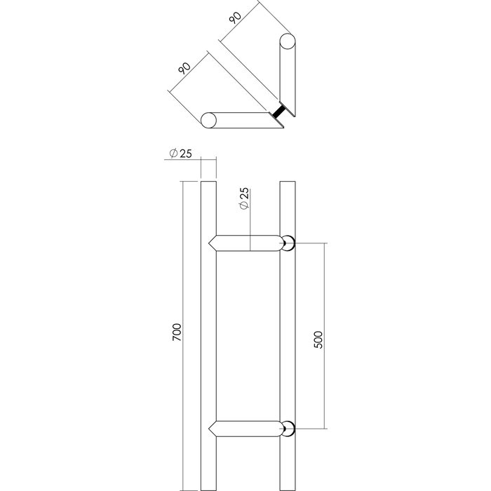 Intersteel Paar abgewinkelte Edelstahl-Türgriffe ST 25/500/700 gebürstet