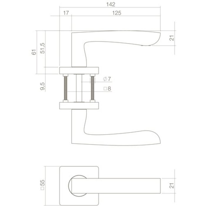 Intersteel Türgriff MINOS auf quadratischer Rosette 55x55x10mm mit Nocken - weiß