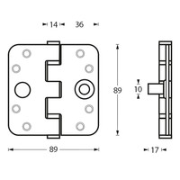 Edelstahl-Kugellagerscharnier 89x89x3mm mit runden Ecken und eingebauter Diebeskralle
