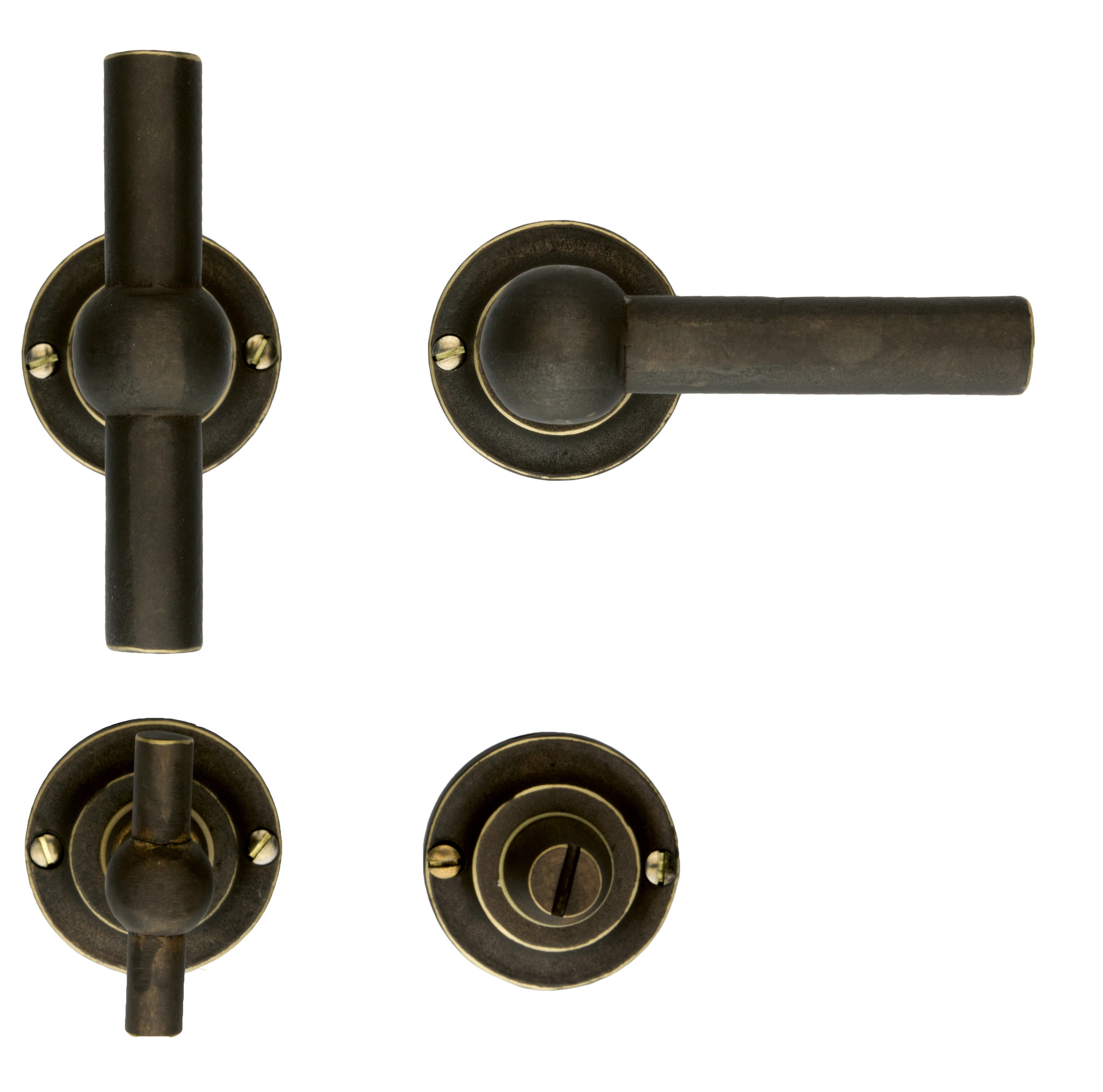 Old Brass door handles with matching toilet set