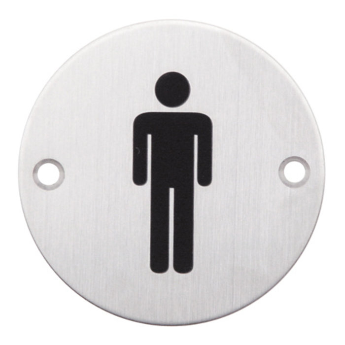 HDD Edelstahlpiktogramm um Toilettenmann - Ø75mm