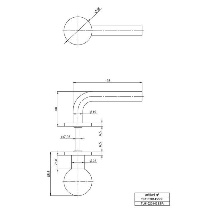 Assa Abloy ASSA ABLOY draaiknop met deurklink LINKS met 2 cilinderrozetten - RVS geborsteld