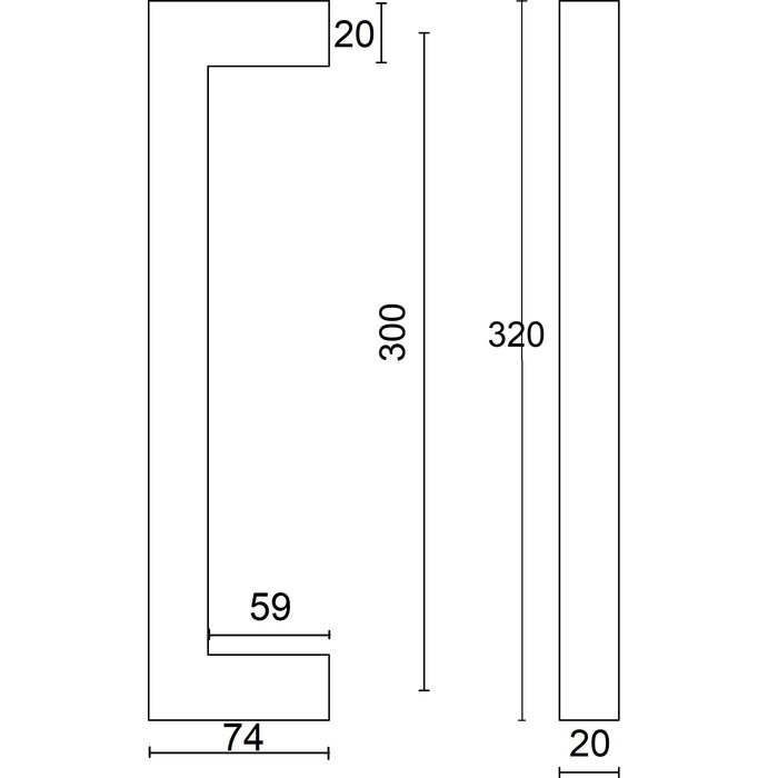 HDD Black door handle "Cubica" 20/300 - pair for door thickness > 3 cm