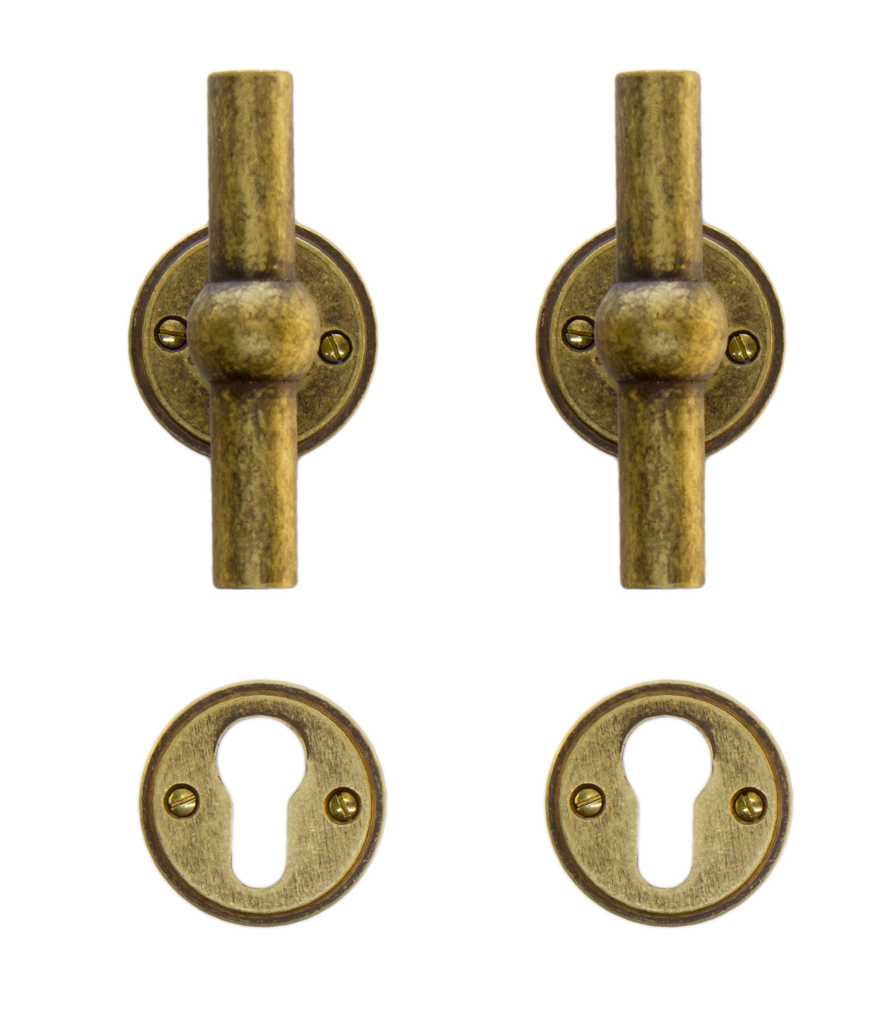 Old Yellow door handles for a cylinder lock