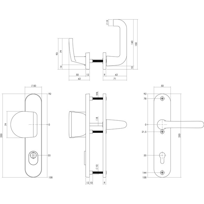 Intersteel SKG3 Veiligheidsschilden  Greep/Kruk - Profielcilindergat 55mm met kerntrekbeveiliging aluminium zwart