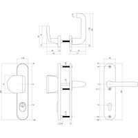 SKG3 Sicherheitsschilder Federgriff / Griff - Profilzylinderloch 72mm mit Kernzugschutz Aluminium schwarz